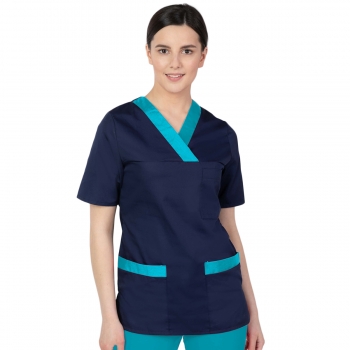 Bluza medyczna damska z kolorowymi patkami M-074P